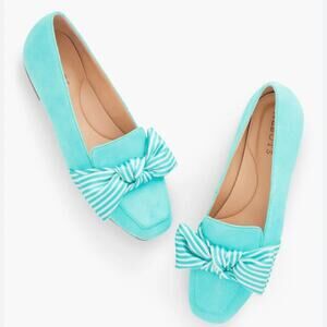 Talbots 'Stella' Stripe Bow Flat Women's 5.5M Suede Leather Loafer Flat Shoe